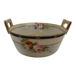 Antique Hand Painted Porcelain Butter Tub For Sale