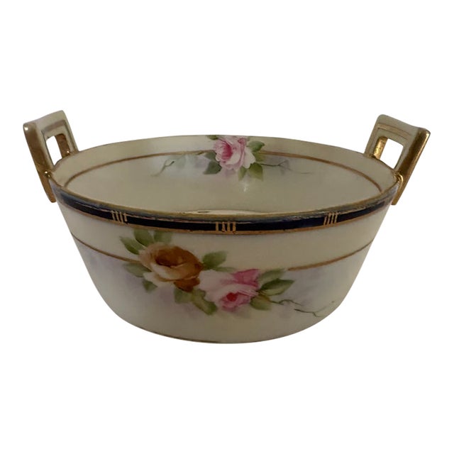 Antique Hand Painted Porcelain Butter Tub For Sale