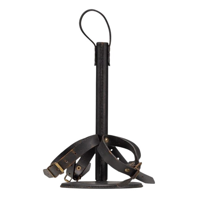 Leather Bottle Holder by Jacques Adnet, France, 1940s For Sale