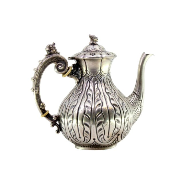 Silver Coffee Pot with Relief Engraving and Handle Lid with Dragon Figure For Sale - Image 9 of 9