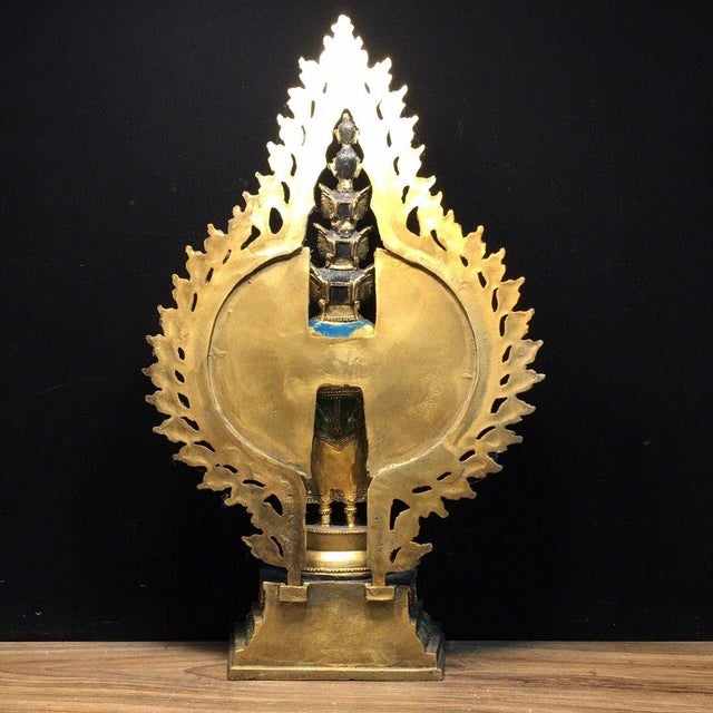 Bronze Vintage Gilt Bronze Thousand-Hand Guanyin Figure – Painted Buddhist Statue For Sale - Image 8 of 9