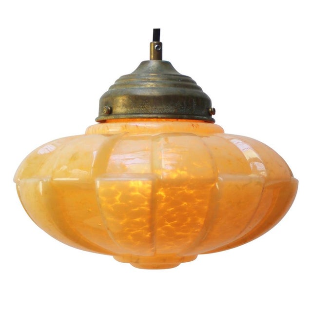 French “clichy” yellow coloured glass pendant lamp brass glass holder 2 meter black cotton flex e26 / e27 i have official...