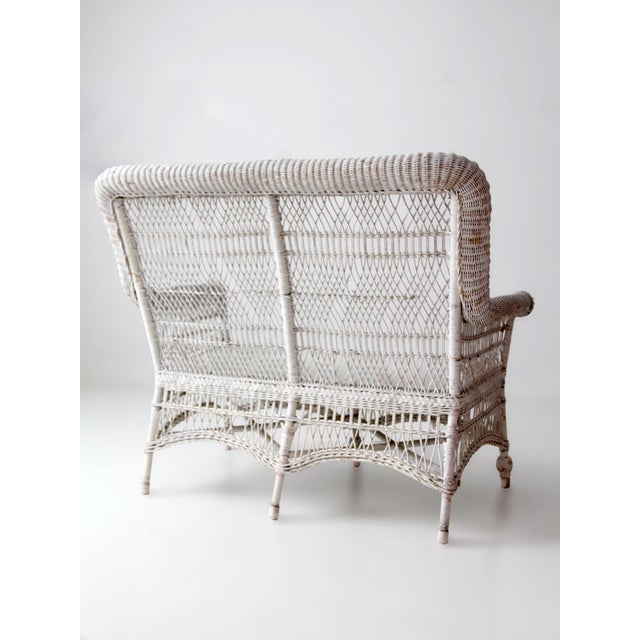 Wood Antique Early 20th Century White Wicker Loveseat For Sale - Image 7 of 15