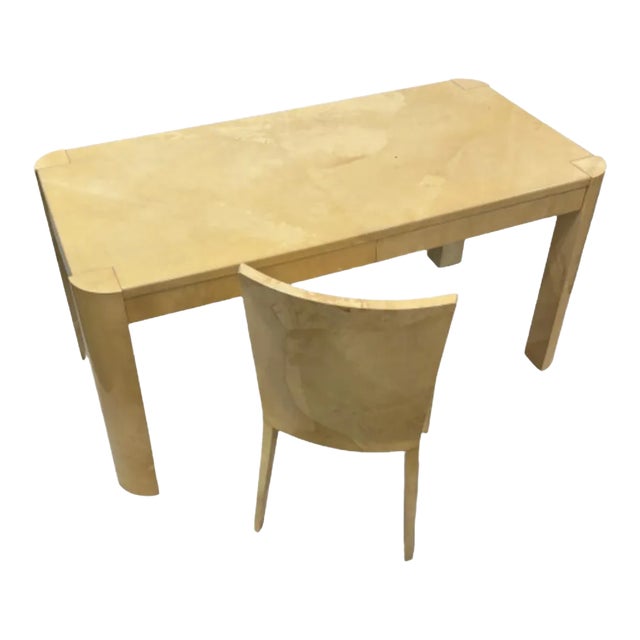 1980s Karl Springer Lacquered Goatskin Desk & Chair - Set of 2 For Sale