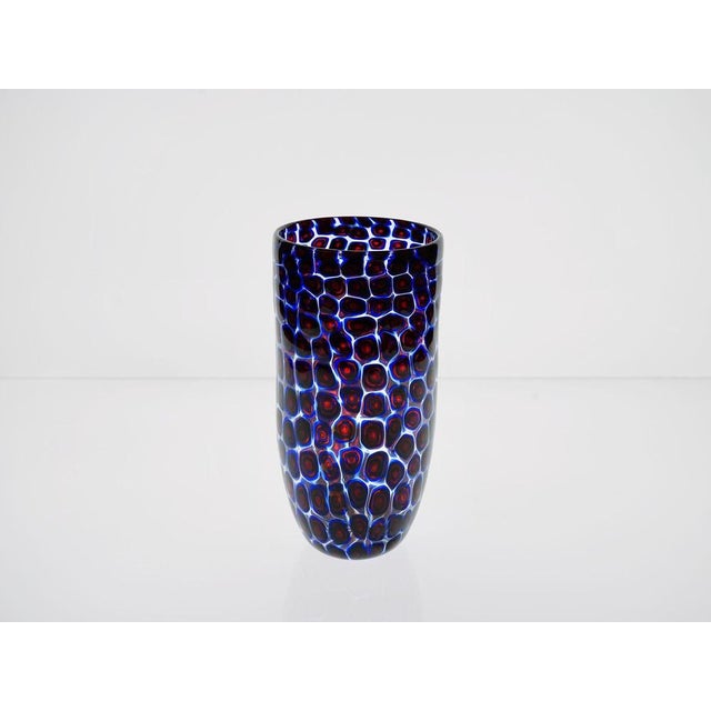 Murano Glass Vase with Floating Murrine Mosaic in Blue and Red, 1980s For Sale - Image 14 of 18