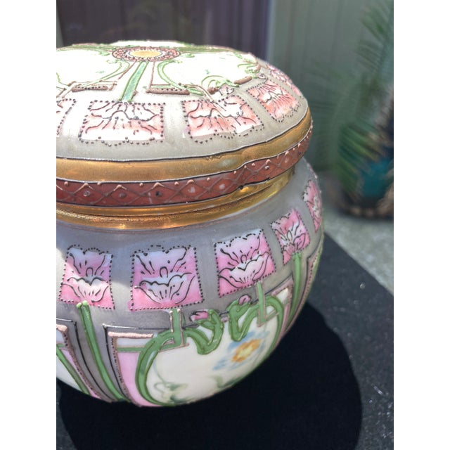 Antique Nippon Art Deco Hand Painted Moriage Humidor Jar With Lid, Marked Morimura Blue Maple For Sale - Image 10 of 12