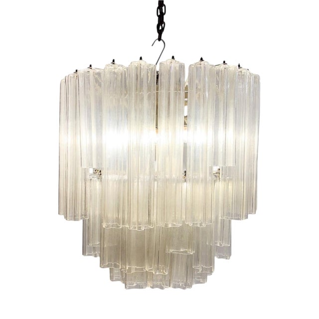 Mid-Century Modern Glass Suspension Chandelier, Italy, 1970s For Sale