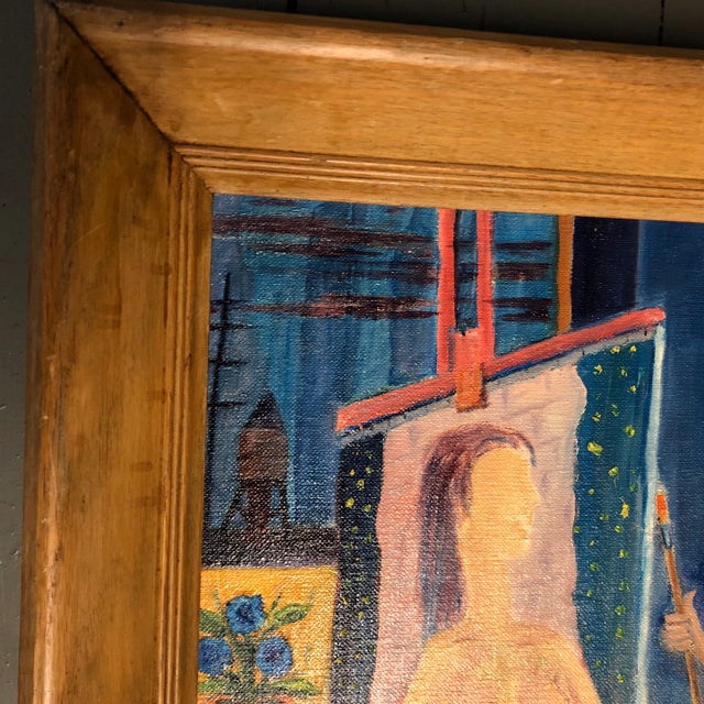 Vintage Original Modernist Nude Interior Artist Painting For Sale - Image 4 of 7