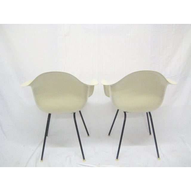 MIDCENTURY pair of extremely Rare 1956 early Eames Herman Miller molded fiberglass arm chairs in a parchment color with...