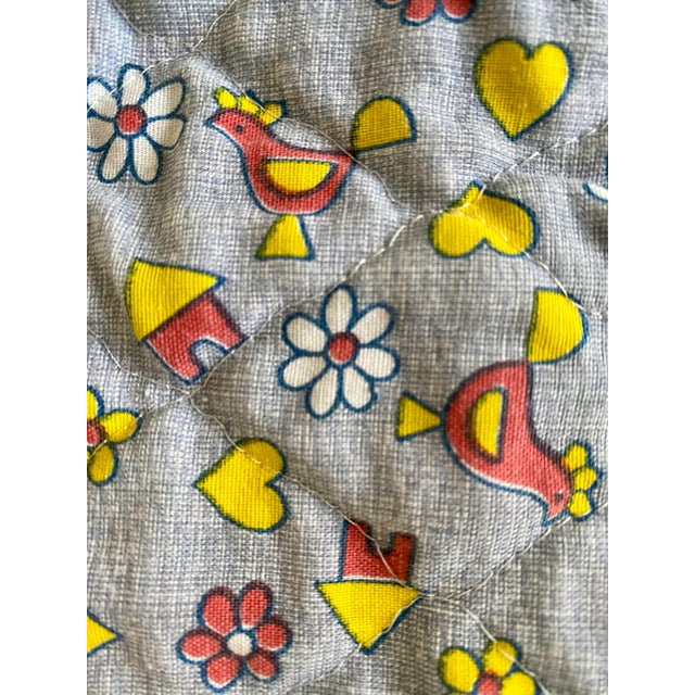 Blue Vintage 70s Patchwork Knit Quilt *Twin Size* Checkerboard Chickens Hearts Quilted Throw For Sale - Image 8 of 9