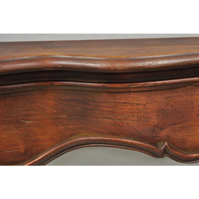 Brown Antique Italian Provincial Carved Serpentine Scalloped Walnut Fireplace Mantel For Sale - Image 8 of 18