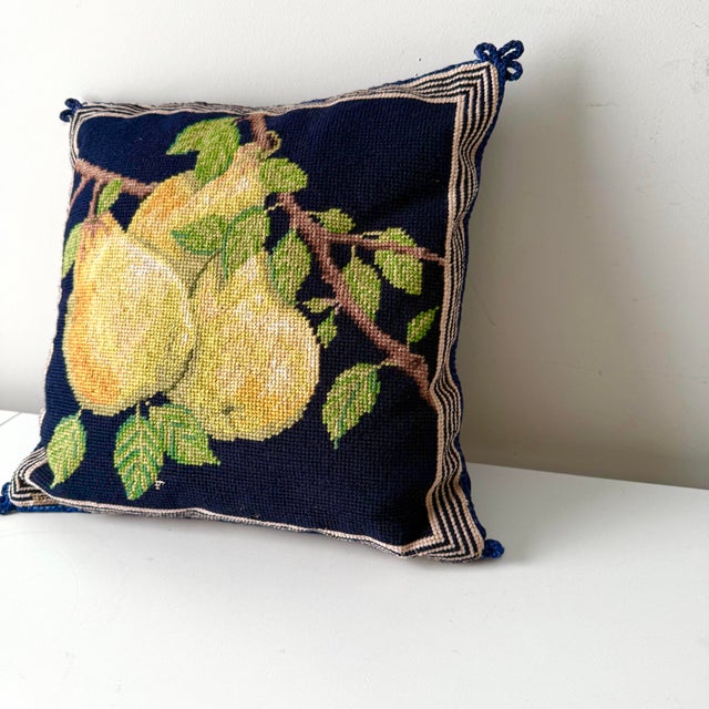 Shabby Chic Pear Needlepoint Pillow For Sale - Image 3 of 8