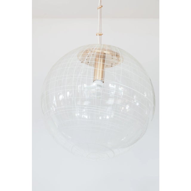 Murano white and clear swirl glass pendant lamp original vintage murano with rare spaghetti swirl surface. Handmade in...