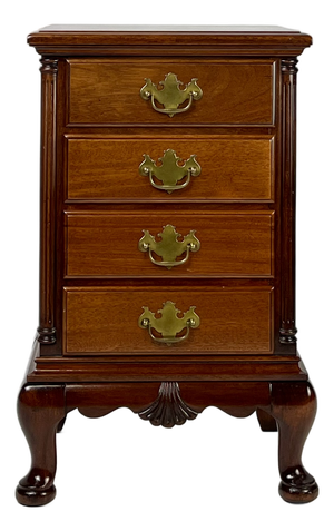 Vintage Continental Furniture Co. Queen Anne Style Mahogany 4-Drawer Bedside Chest
