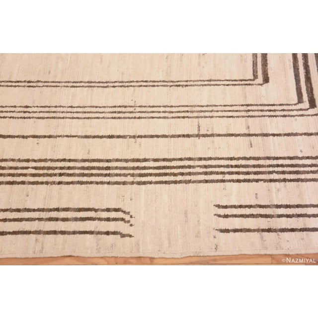 Nazmiyal Collection Ivory Cream Brown Geometric Square Design Modern Area Rug For Sale - Image 4 of 6