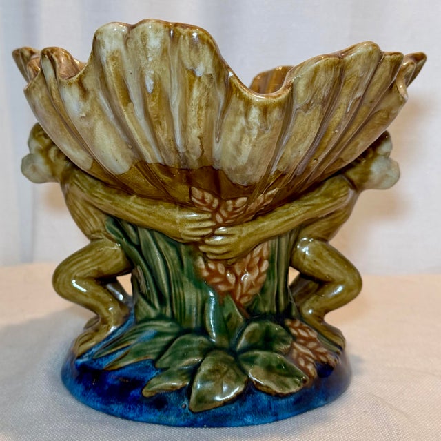 Late 20th Century Majolica Style Monkey Shell Cachepot Bowl For Sale - Image 4 of 12