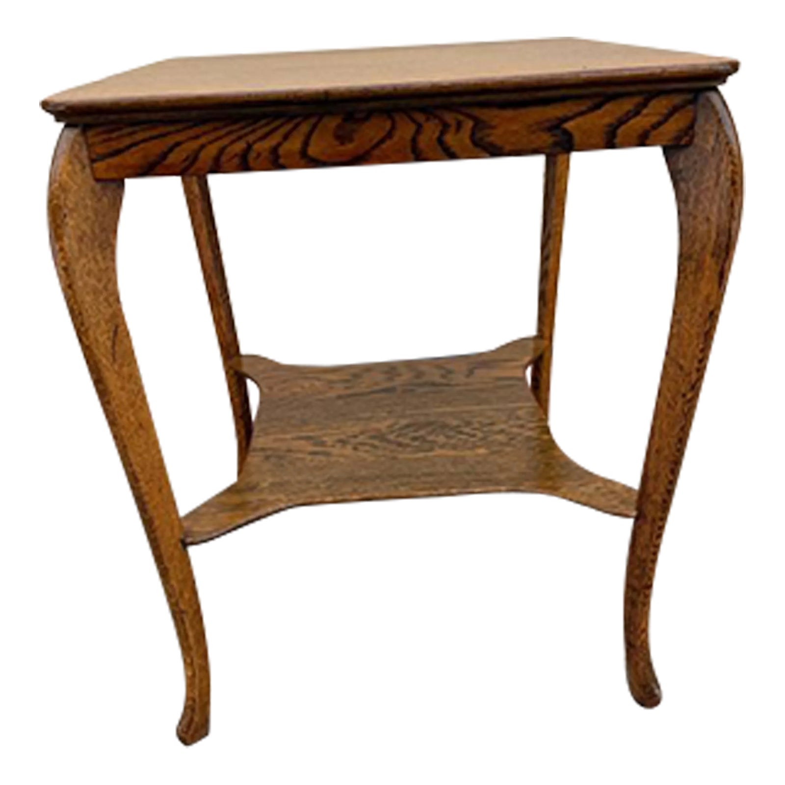 Antique Victorian Style Tiger Oak Square 2 Tier Side Table With Glass ...