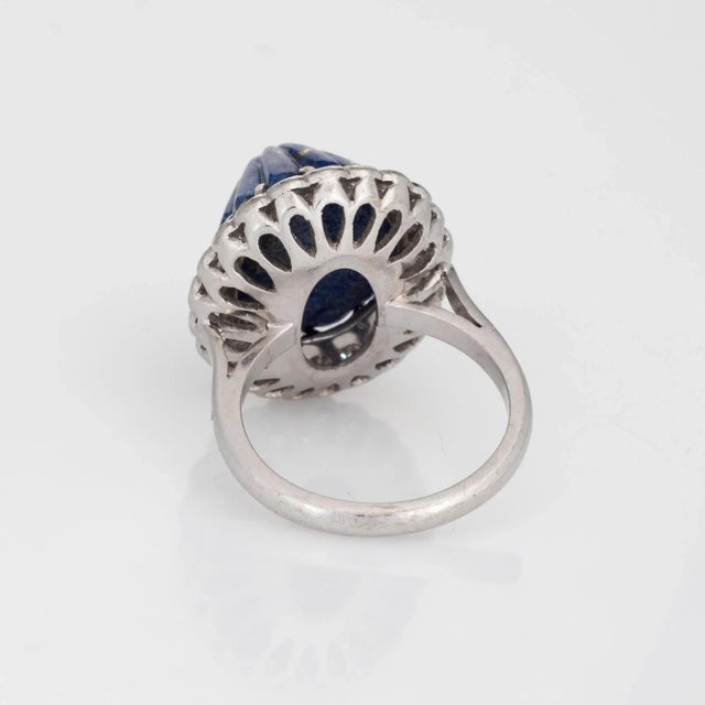 Mid 20th Century Mid 20th Century Fluted Lapis Lazuli Diamond Ring 18k White Gold Mid Century Sz 5.75 For Sale - Image 5 of 7