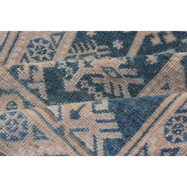 Blue and Cream Turkish Oushak Rug Vintage With All-Over Motif Design 3'11"x6'3" For Sale - Image 9 of 10
