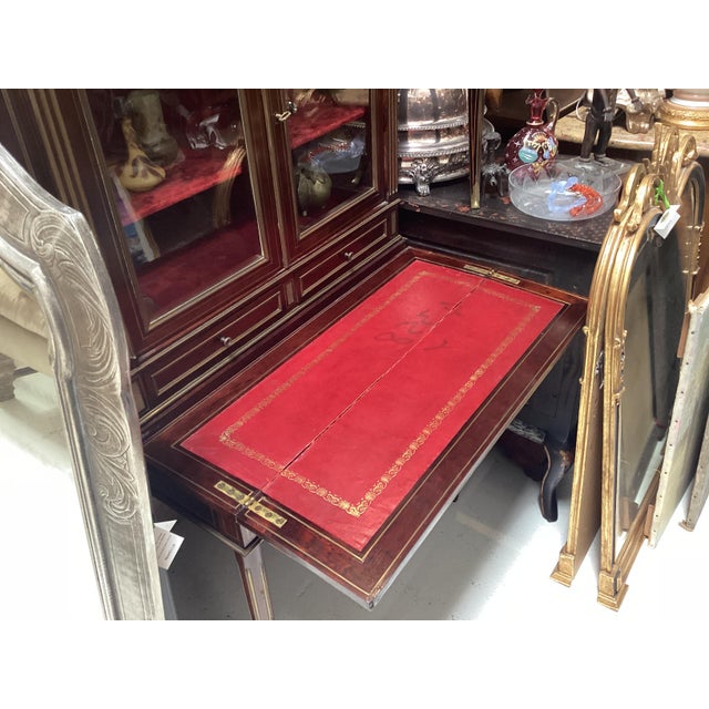 19th Century Antique 19c French Mahogany Brass-Inlaid Bonheur Du Jour Petite Secretary Cabinet For Sale - Image 5 of 6