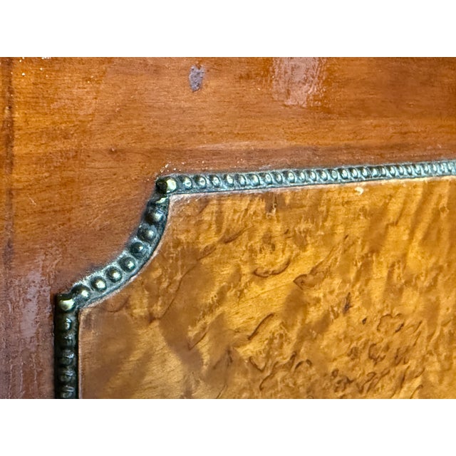 Bronze 1900-1909 Pair of French Oak Nightstands With Drawer, Door and Bronze Crest For Sale - Image 8 of 11