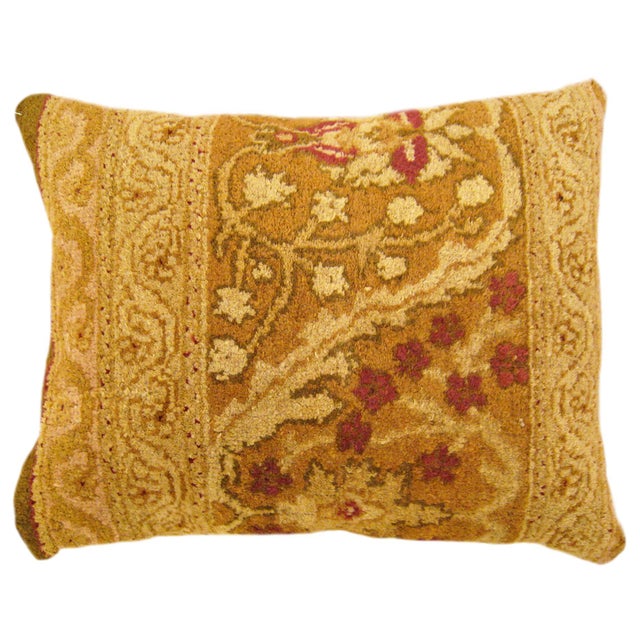 1910s Decorative Antique Indian Agra Rug Pillows with Floral Elements - A Pair For Sale - Image 5 of 10