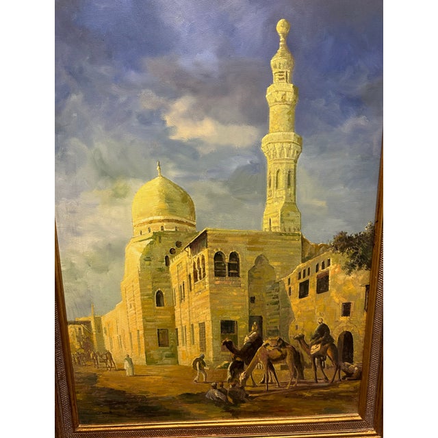 Oversized cityscape of a Cairo street, featuring Kaid Bey,possibly by artist Louis Vlaude Mouchol, known for similar...