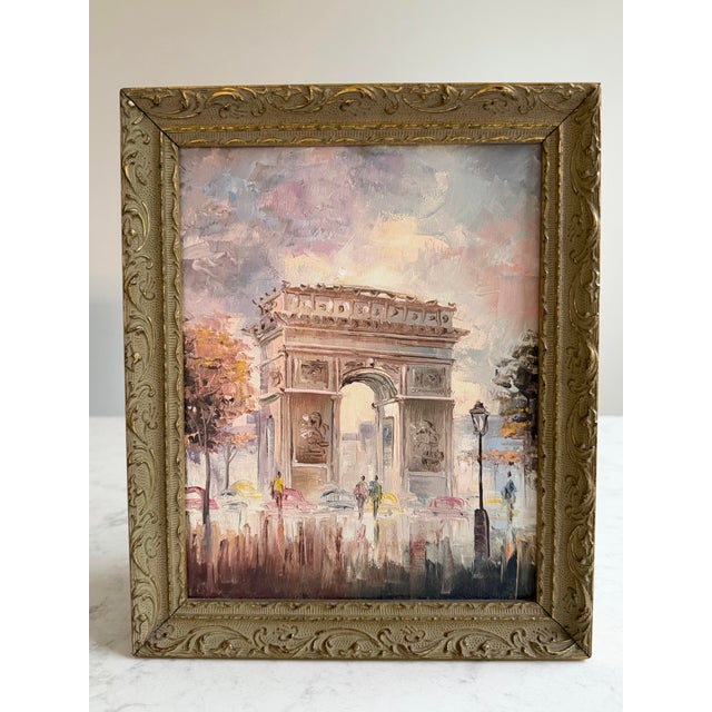 Vintage Original French Painting of the Arc De Triomphe Paris - Framed For Sale - Image 4 of 8
