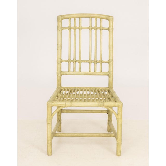 Textile Modern Green Painted Faux Bamboo Side Chair For Sale - Image 7 of 9