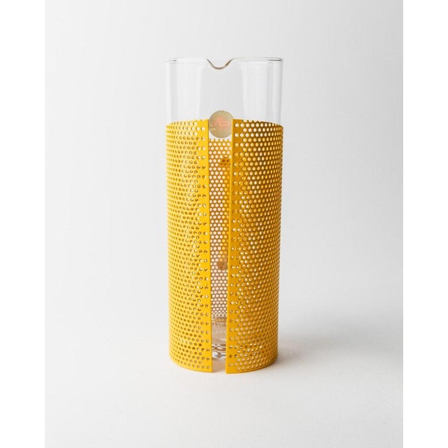 Metal Vintage Glass Pitcher with Yellow Metal Handle and Glass Pestle by De Agostini, Italy, 1980s For Sale - Image 7 of 13