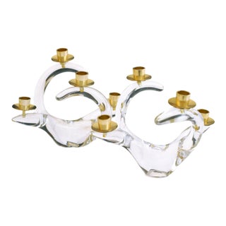French Crystal Candle Holder, Signed by Schneider - Set of 2 For Sale