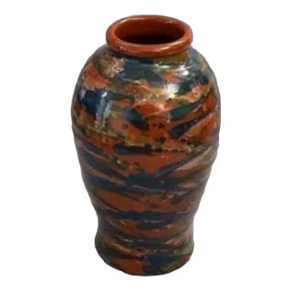 1920s Arts & Crafts Peters & Reed Marbleized Multicolor 17" Art Pottery Floor Vase For Sale
