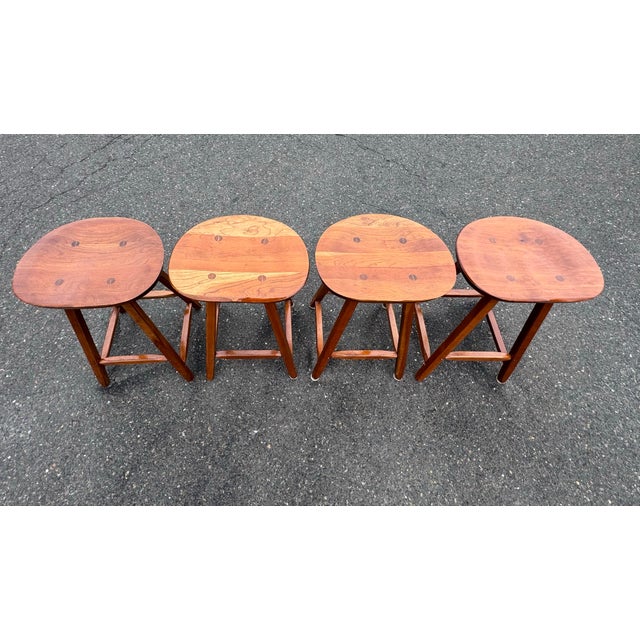 George Nakashima Solid Cherry Saddle Seat Bar Stool by Hunt Furniture Wingdale New York For Sale - Image 4 of 10