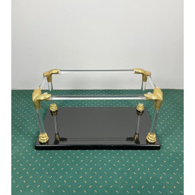 Acrylic, Wood & Brass Coffee Table, Italy, 1970s For Sale - Image 10 of 15