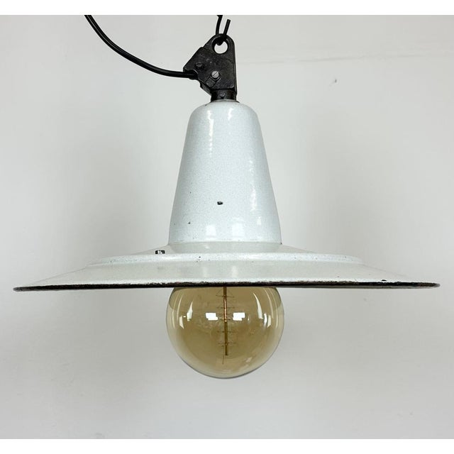 Industrial White Enamel Factory Pendant Lamp, 1960s For Sale - Image 6 of 18