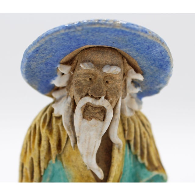 Ceramic C. 1891-1911 Chinese Fisherman Mud Man Pottery Figurine For Sale - Image 7 of 8