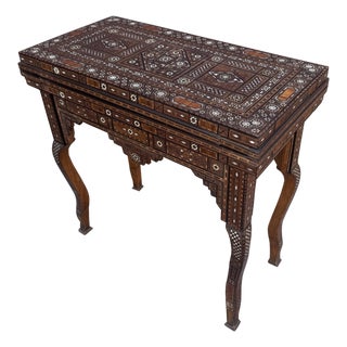 Early 20th Century Marquetry Inlay With Mother of Pearl Folding Game Table For Sale