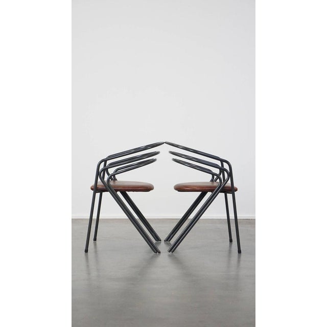 Metal Frame Dining Chairs with Leathers Seats, 1970s, Set of 4 For Sale - Image 6 of 15