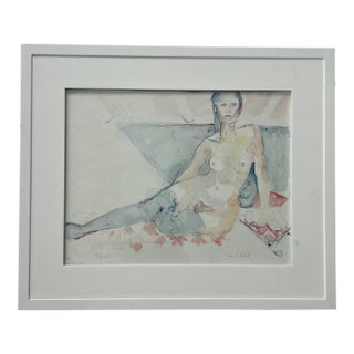 Vintage Framed Nude Watercolor Painting For Sale