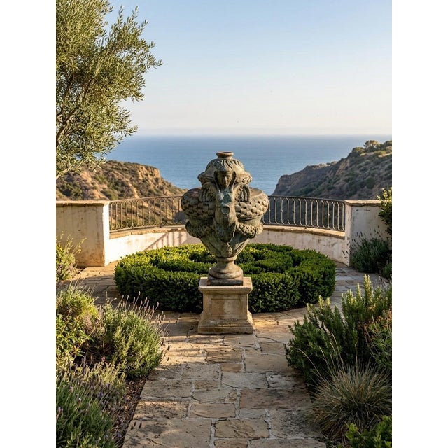Monumental Neoclassical Terracotta Urn With Winged Sphinx Handles and Faux-Bronze Patina For Sale - Image 9 of 11