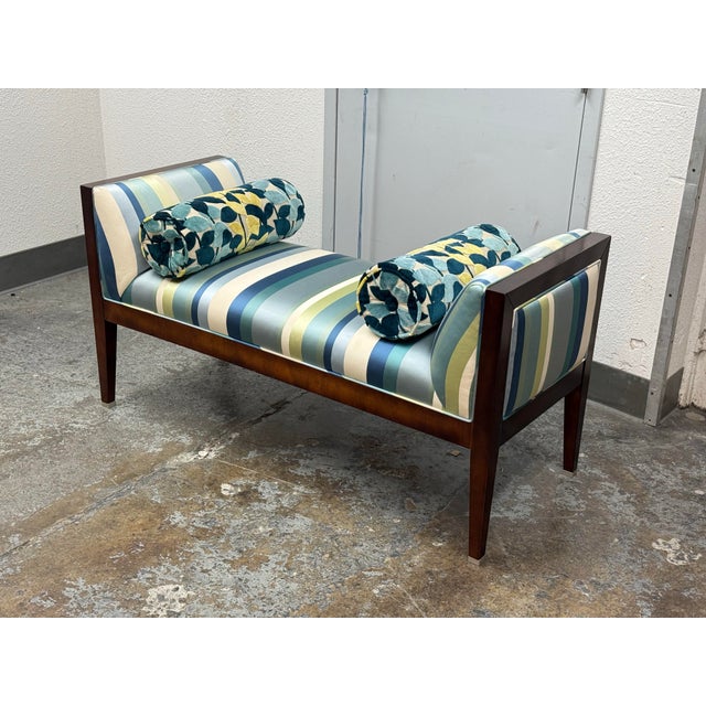 Ivory Bespoke Coastal Stripe Bench For Sale - Image 8 of 12