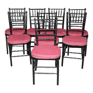 Set of Ebonized Set of 8 French Faux Bamboo Ebonized Dining Chairs