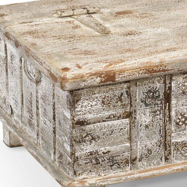 Wood Vintage Indian Iron Bound Cream Chest, 1940s For Sale - Image 7 of 10