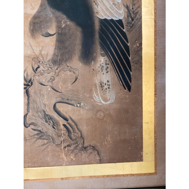 18th Century Japanese Edo Period Kano School Watercolor Painting of a Hawk For Sale - Image 14 of 15
