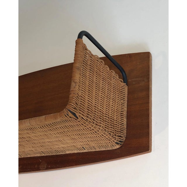 Wood, Rattan and Lacquered Metal Shelves Unit, French work by Raymond Glemeau For Sale - Image 9 of 13