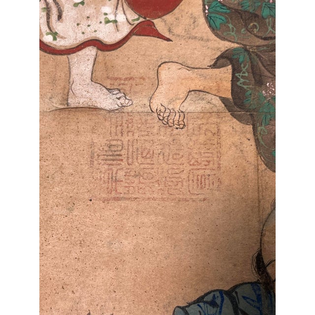 Textile Antique Japanese Painting on Paper Children at Play Silk Trim 31” X 22.5” For Sale - Image 7 of 10