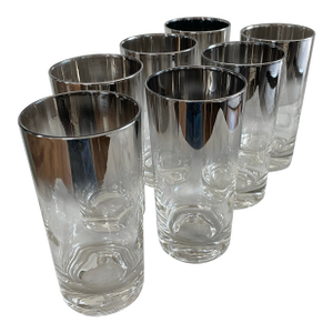 Mid-Century Dorothy Thorpe Silver Fade Ombré Highball Glasses - Set of 7