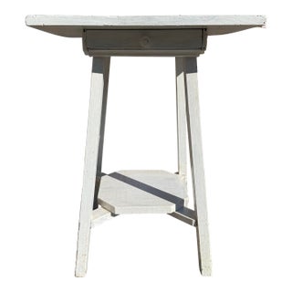 Vintage White Handpainted Mahogany Farmhouse Shabby Chic Two-Tier Side Table With Drawer For Sale