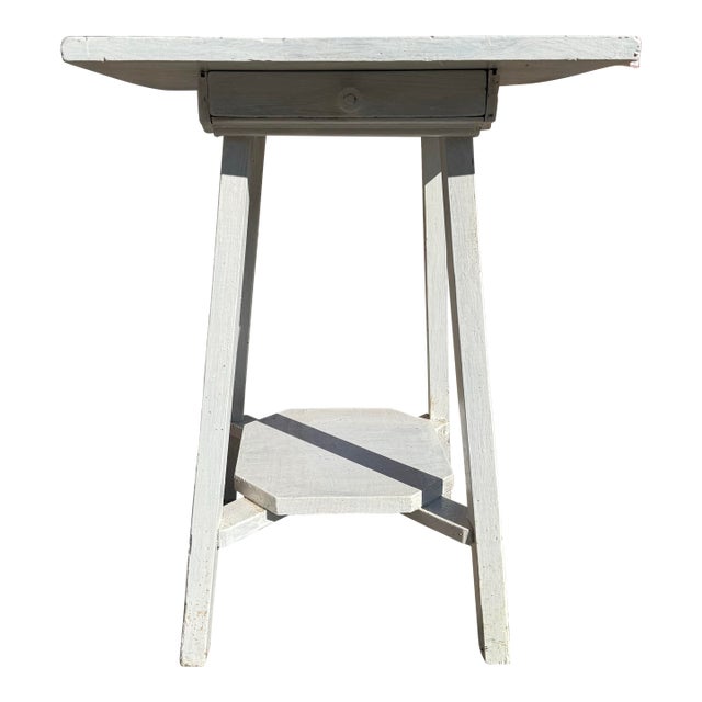 Vintage White Handpainted Mahogany Farmhouse Shabby Chic Two-Tier Side Table With Drawer For Sale