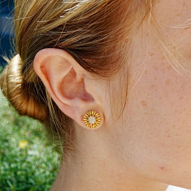 Nina Zhou Daisy Yellow Sapphire Diamond Birth Flower Earrings in 14k Gold For Sale - Image 9 of 9